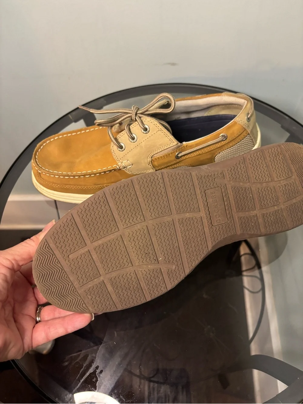Dockers Men’s 10.5W Leather Boat Shoes Tan Brown Casual Deck Shoes 90-38E12